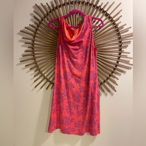 Women’s Title Nine Breeze Dress Orange, Purple Print Cowl Neck Active Outdoors M
